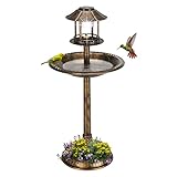Bonnlo Vogeltränke mit Solarleuchte,Vogeltränke stehend,Wetterfest, Vogelbad für Außen- und Gartenzwecke geeignet, 51*51*106cm, Bronze