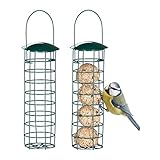 Relaxdays Meisenknödelhalter 2er Set, zum Aufhängen, HxD 31x8,5 cm, Vogelfutterspender für Wildvögel, Metall, dunkelgrün