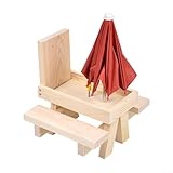 Yuanpgky Eichhörnchen-Futterstation, wetterfest, Picknicktisch aus Holz mit Regenschirm und Maiskolbenhalter für Garten, Wildtierfütterung, Weiß
