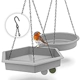 WILDLIFE FRIEND Vogelbad Futterschale zum Aufhängen, XL Futterteller mit Vogeltränke - Futterschale für Vögel Vogeltränke zum Aufhängen mit Anflugplätzen, 2er Set